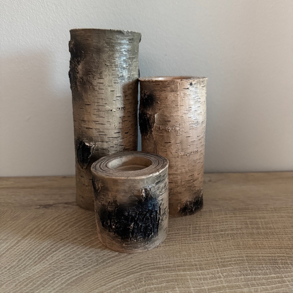 Rustic Birch Wood Resin‎ Candle Holders Tealights